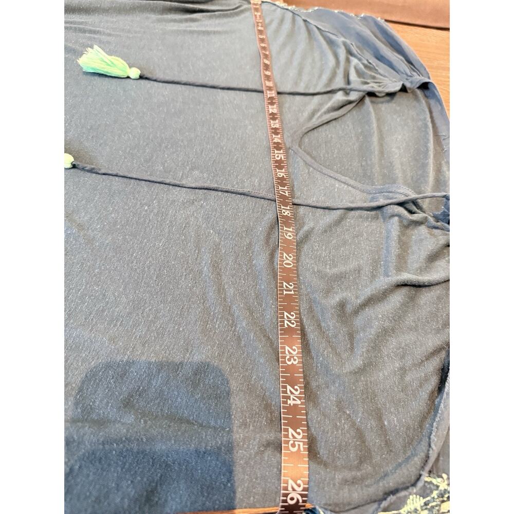 Free People Oversized Boho Tunic Dress Large Washed Teal Bead Sleeve Tassel Mini - Picture 5 of 8